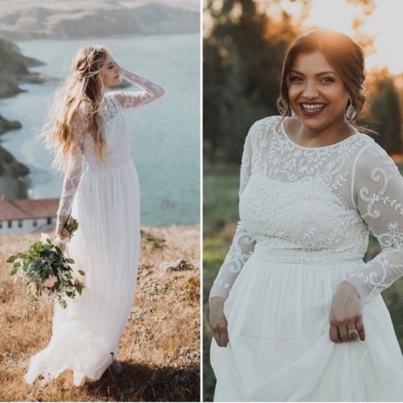 BHLDN Sinclair Long sleeve beaded wedding Dress - Picture 2 of 12